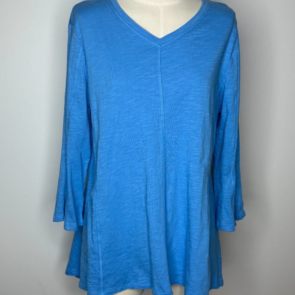 Erin London Blue V Neck Long Sleeve Flare Cuff Tunic Cotton Shirt Top Womens S